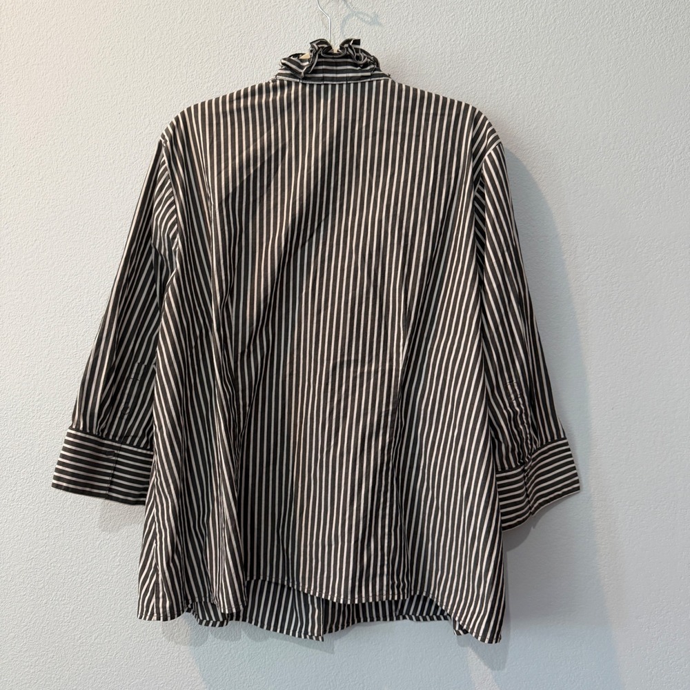 Talbots Cotton Striped Ruffle Neck Button Down Shirt Gray Career Office Work 20W - Picture 5 of 11